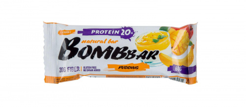 Батончик BOMBBAR Банановый пудинг с манго протеиновый 60г/20 Батончик BOMBBAR Банановый пудинг с манго протеиновый 60г/20