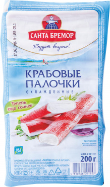 Крабовые палочки САНТА БРЕМОР 200г охлажденные/15 Крабовые палочки САНТА БРЕМОР 200г охлажденные/15