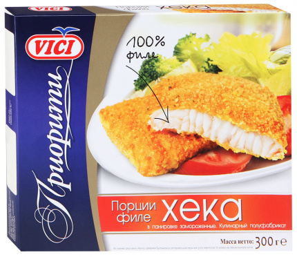 Порции филе хека в панировке замороженные 300г/карт/уп/10\Вичи Порции филе хека в панировке замороженные 300г/карт/уп/10\Вичи