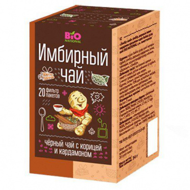 Чай Имбирный Bionational черный с корицей кардамоном 34г ф/п/20 Чай Имбирный Bionational черный с корицей кардамоном 34г ф/п/20