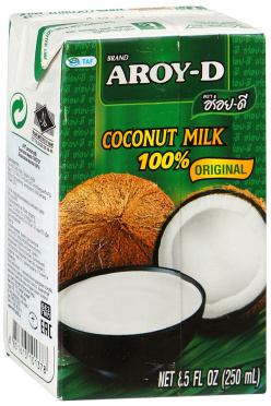 Молоко Кокосовое 60% жир 17% 250мл TetraPak/36 AROY-D Молоко Кокосовое 60% жир 17% 250мл TetraPak/36 AROY-D