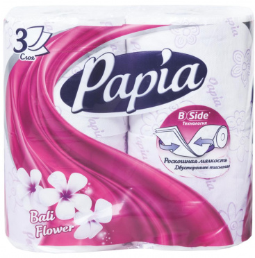 Туал. бумага PAPIA Балийский Цветок/Кубника 3слоя 4рулона/14 Туал. бумага PAPIA Балийский Цветок/Кубника 3слоя 4рулона/14