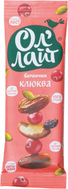 Батончик Ол'Лайт Клюква фруктово-ореховый 30г/25 Батончик Ол'Лайт Клюква фруктово-ореховый 30г/25