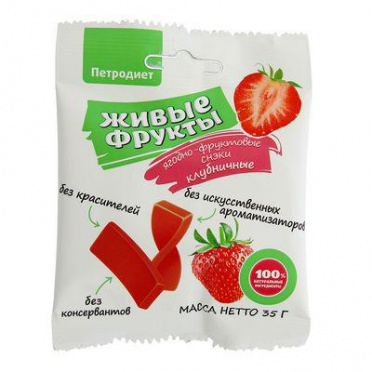Снэки фруктово-ягодные Живые фрукты клубничные на фруктозе Петродиет 35г/20 Снэки фруктово-ягодные Живые фрукты клубничные на фруктозе Петродиет 35г/20